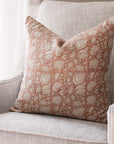 Mae Floral Block Printed Pillow Cover | Taupe, Sandrift/Rust