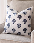 Dover Floral Block Printed Pillow Cover | Blue