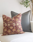 Lena Floral Block Printed Pillow Cover | Burgundy, Mustard, Rosy Brown