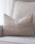 Dahlia Floral Block Printed Pillow Cover | Greige | Lumbar