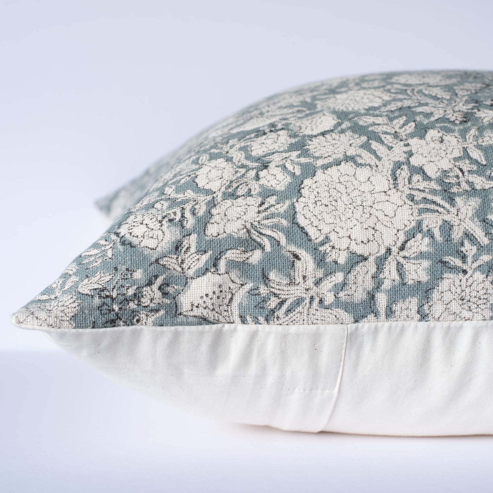 **FLAWED** Lighter Chloe Floral Block Printed Pillow Cover | Blue
