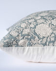 ** ARTISAN VARIATION ** Chloe Floral Block Printed Pillow Cover | Blue, Lighter