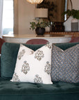 ** ARTISAN VARIATION ** Briar Floral Block Printed Pillow Cover | Blue, Brown, Green