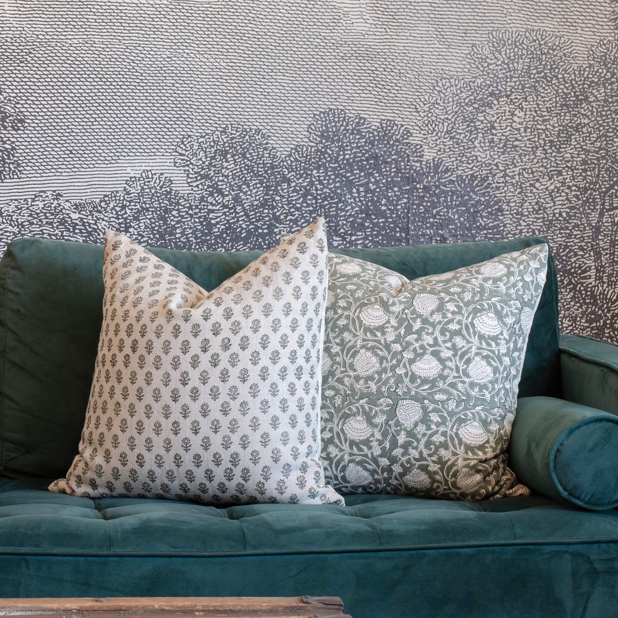 Mori Block Printed Pillow Cover | Sage Green