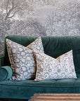 Estelle Floral Block Printed Pillow Cover | Blue, Mustard