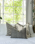 Estelle Floral Block Printed Pillow Cover | Blue, Mustard