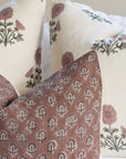 Kay Floral Block Printed Pillow Cover | Rust | Lumbar