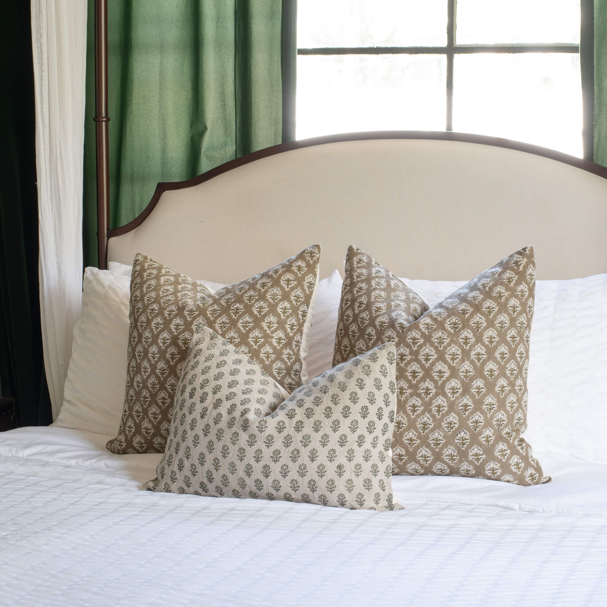 Rhea Floral Block Printed Pillow Cover | Mustard