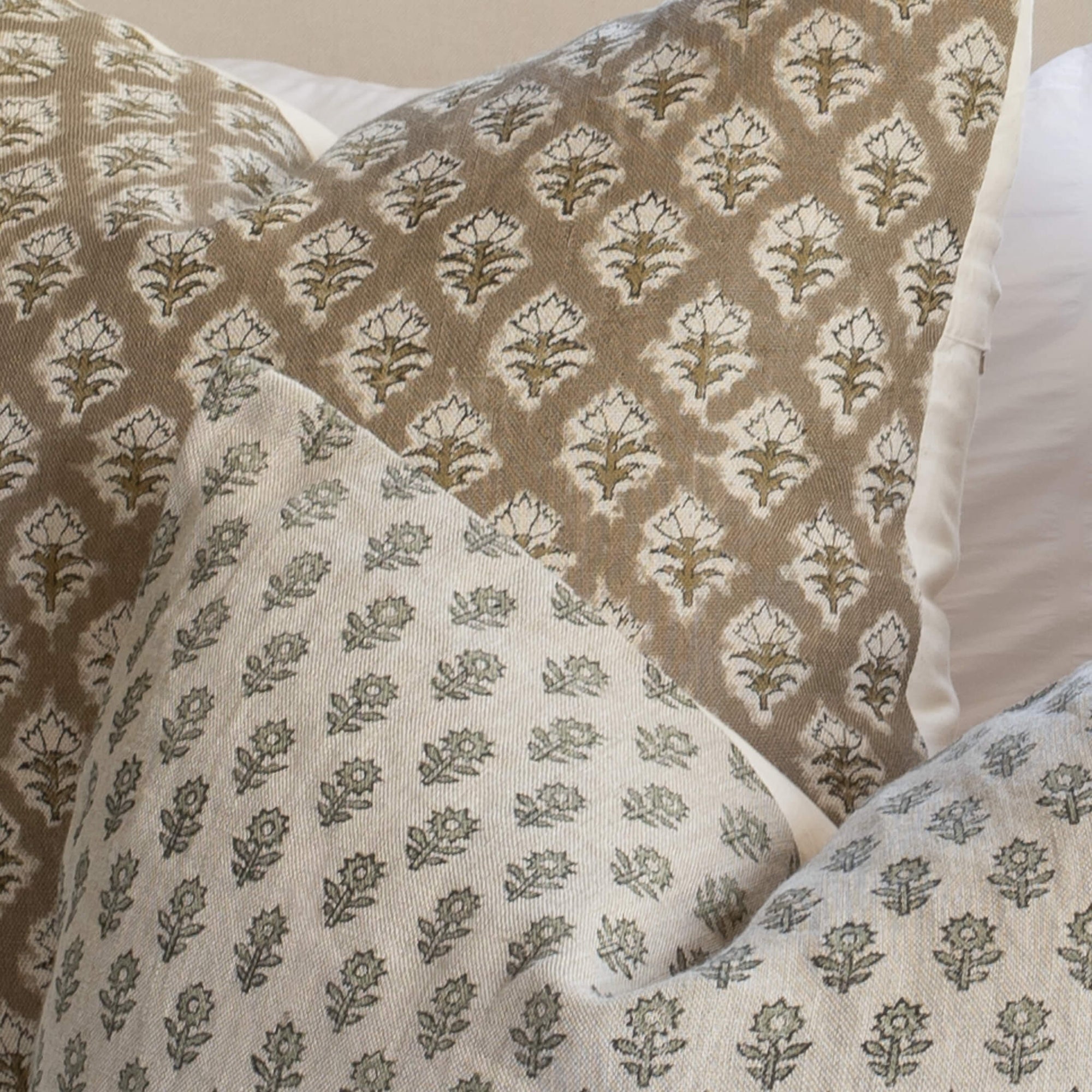 Rhea Floral Block Printed Pillow Cover | Mustard
