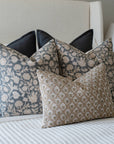 Estelle Floral Block Printed Pillow Cover | Blue, Mustard