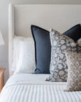 Estelle Floral Block Printed Pillow Cover | Blue, Mustard