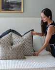 Rhea Floral Block Printed Pillow Cover | Mustard | Lumbar