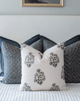 Aster Floral Block Printed Pillow Cover | Blue