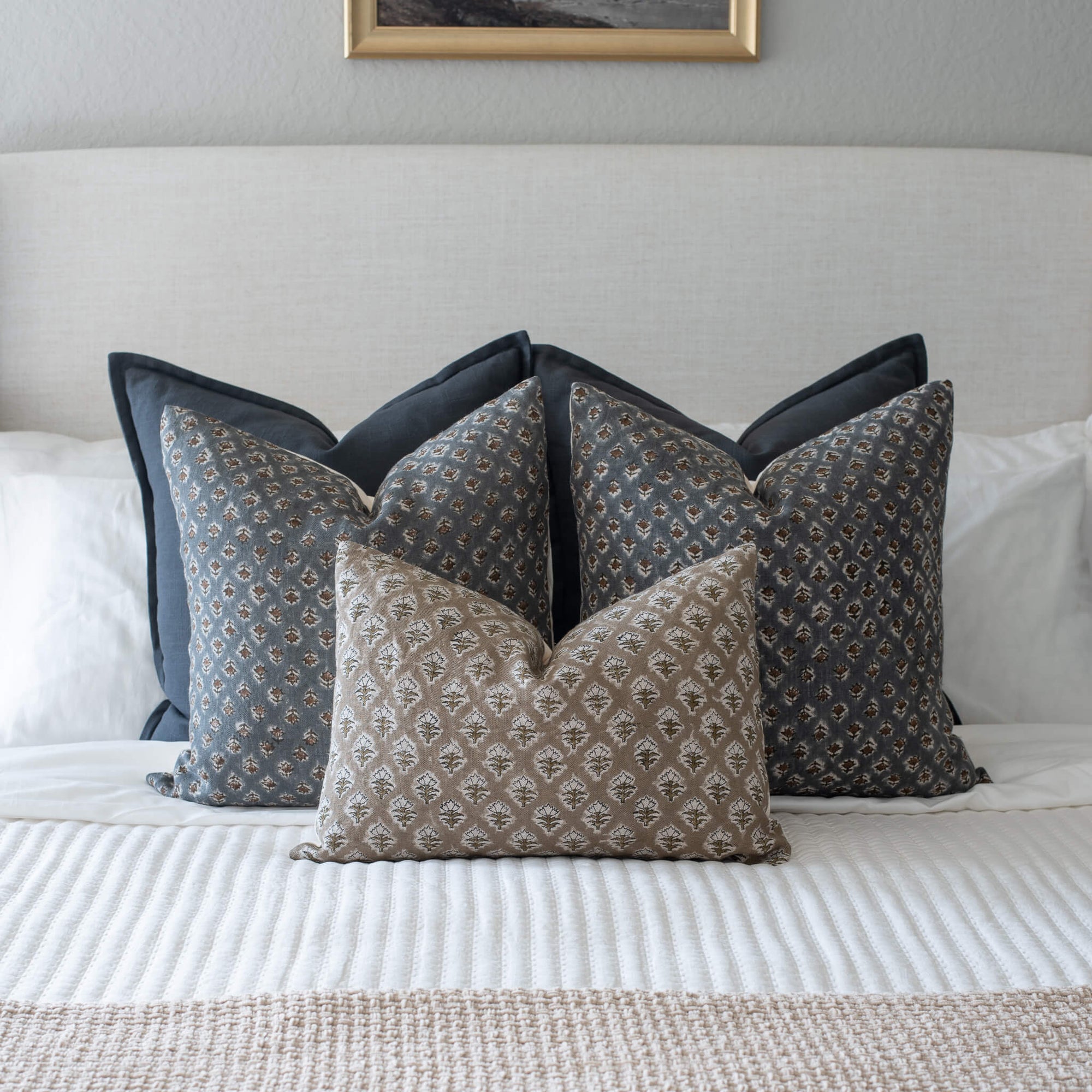 Aster Floral Block Printed Pillow Cover | Blue