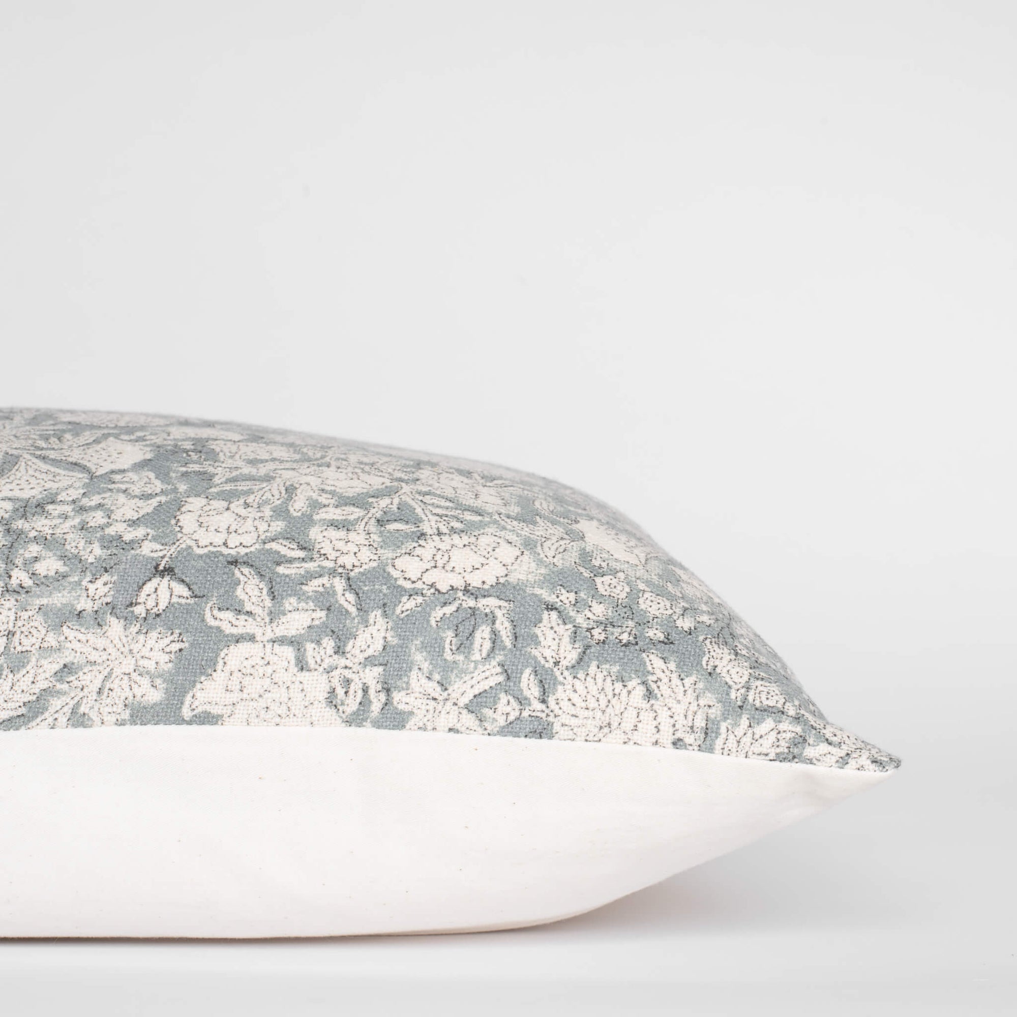 Chloe Floral Block Printed Pillow Cover | Blue | Lumbar