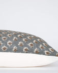 Aster Floral Block Printed Pillow Cover | Blue, Brown | Lumbar