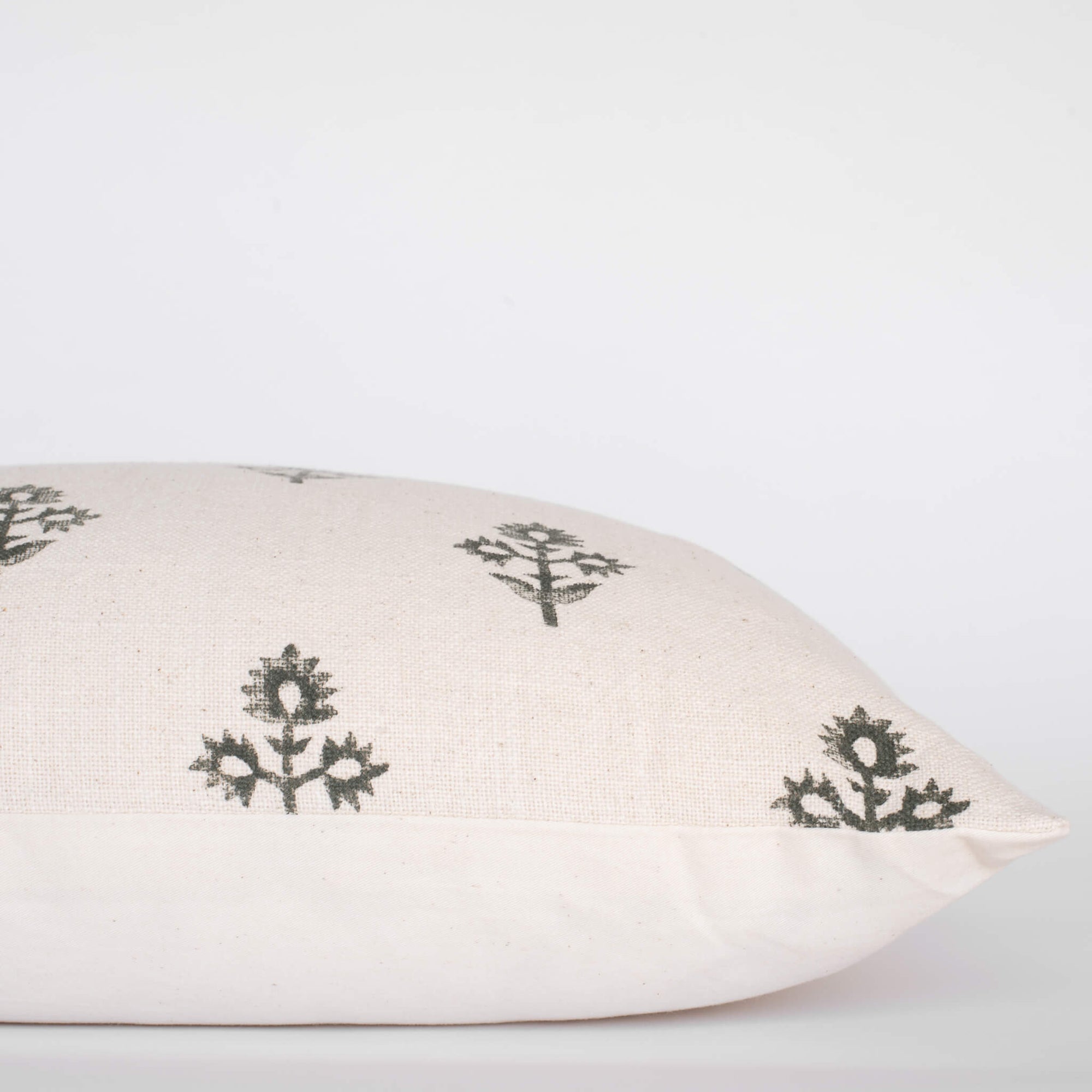 Mia Floral Block Printed Pillow Cover | Forest Green