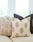 Solana Floral Block Printed Pillow Cover | Brown
