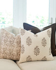 Solana Floral Block Printed Pillow Cover | Brown