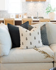 Marla Floral Block Printed Pillow Cover | Blue and Mustard