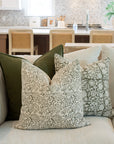 Everly Floral Block Printed Pillow Cover | Olive Green