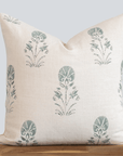 **FLAWED** Devi Floral Block Printed Pillow Cover | Teal Green/Blue