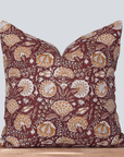 Lena Floral Block Printed Pillow Cover | Burgundy, Mustard, Rosy Brown