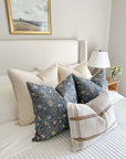 Frances Floral Block Printed Pillow Cover | Blue