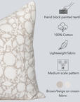 Luana Floral Block Printed Pillow Cover | Beige/Brown
