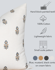Marla Floral Block Printed Pillow Cover | Blue and Mustard