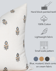 Marla Floral Block Printed Pillow Cover | Blue and Mustard