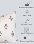 Mia Floral Block Printed Pillow Cover | Brown | Lumbar