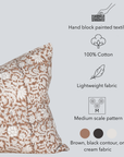 Nina Floral Block Printed Pillow Cover | Brown | Lumbar