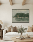 Vintage European Riverside Village Landscape Canvas