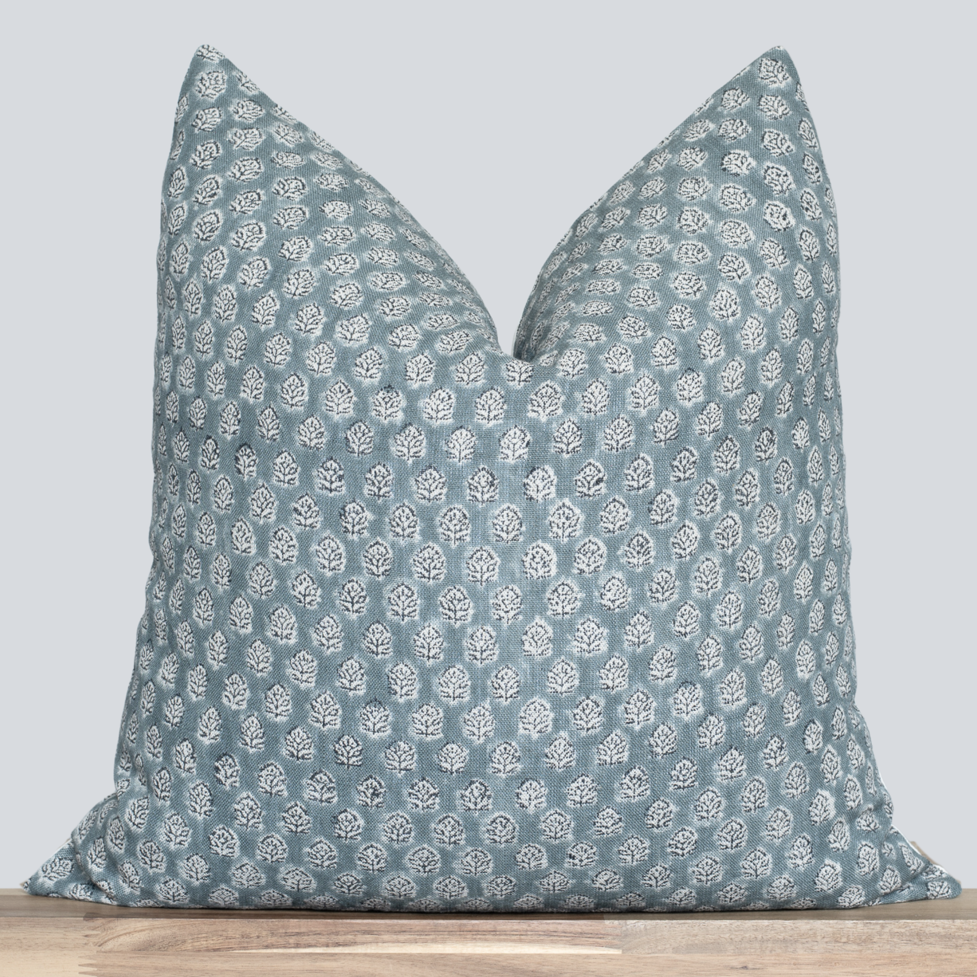 Luna Floral Block Printed Pillow Cover | Blue/Teal Green