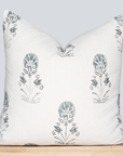 Devi Floral Block Printed Pillow Cover | Teal Green/Blue