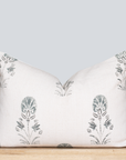 Devi Floral Block Printed Pillow Cover | Teal Green/Blue | Lumbar