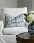 Estelle Floral Block Printed Pillow Cover | Blue, Mustard | Lumbar