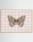 Butterfly on Gingham Art Print | Vintage Cottage Wall Art Rose Wood