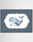 Blue Whale Watercolor Art | Kids Room & Nursery Decor Black Wood