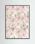 Soft Pink Floral Illustration | Children's Room Wall Art Black Wood