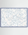 Blue Floral Pattern Art Print | Vintage Inspired Botanical Wall Art Blue Wood