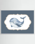 Blue Whale Watercolor Art | Kids Room & Nursery Decor White Wood