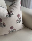 Lina Floral Block Printed Pillow Cover | Rouge, Green