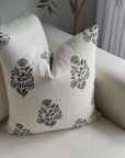 Briar Floral Block Printed Pillow Cover | Blue, Brown, Green