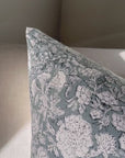 Chloe Floral Block Printed Pillow Cover | Blue