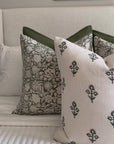 Mia Floral Block Printed Pillow Cover | Forest Green