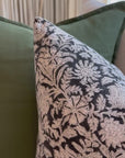**FLAWED** Burgos Floral Block Printed Pillow Cover | Black