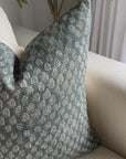 Luna Floral Block Printed Pillow Cover | Blue/Teal Green