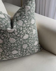 Sabine Floral Block Printed Pillow Cover | Green